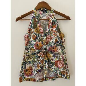 DREW Floral White Multicolor Button Twist Front Top Sleeveless EUC XS Preppy